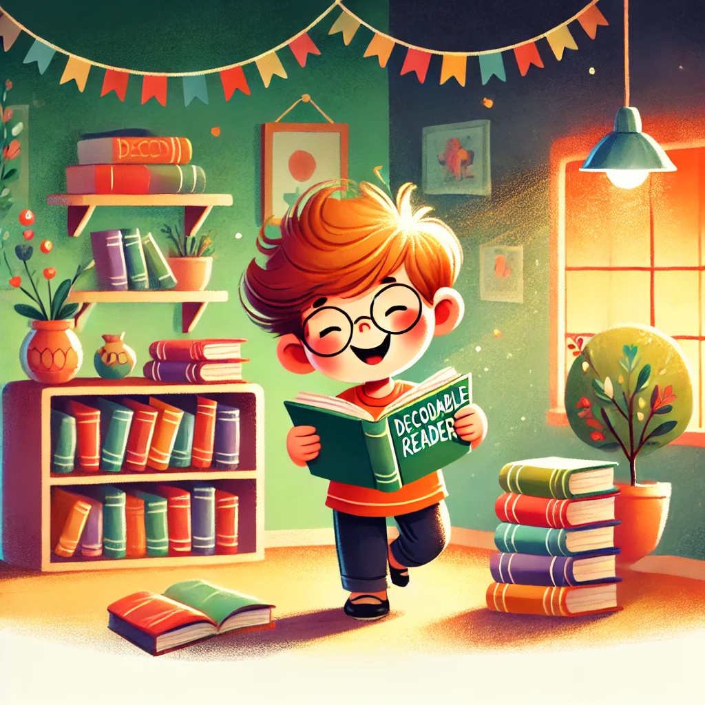 DALL·E 2025-03-25 20.58.17 - An expressive and uplifting illustration of a grade three student in a cozy reading corner or classroom setting. The student is depicted putting down